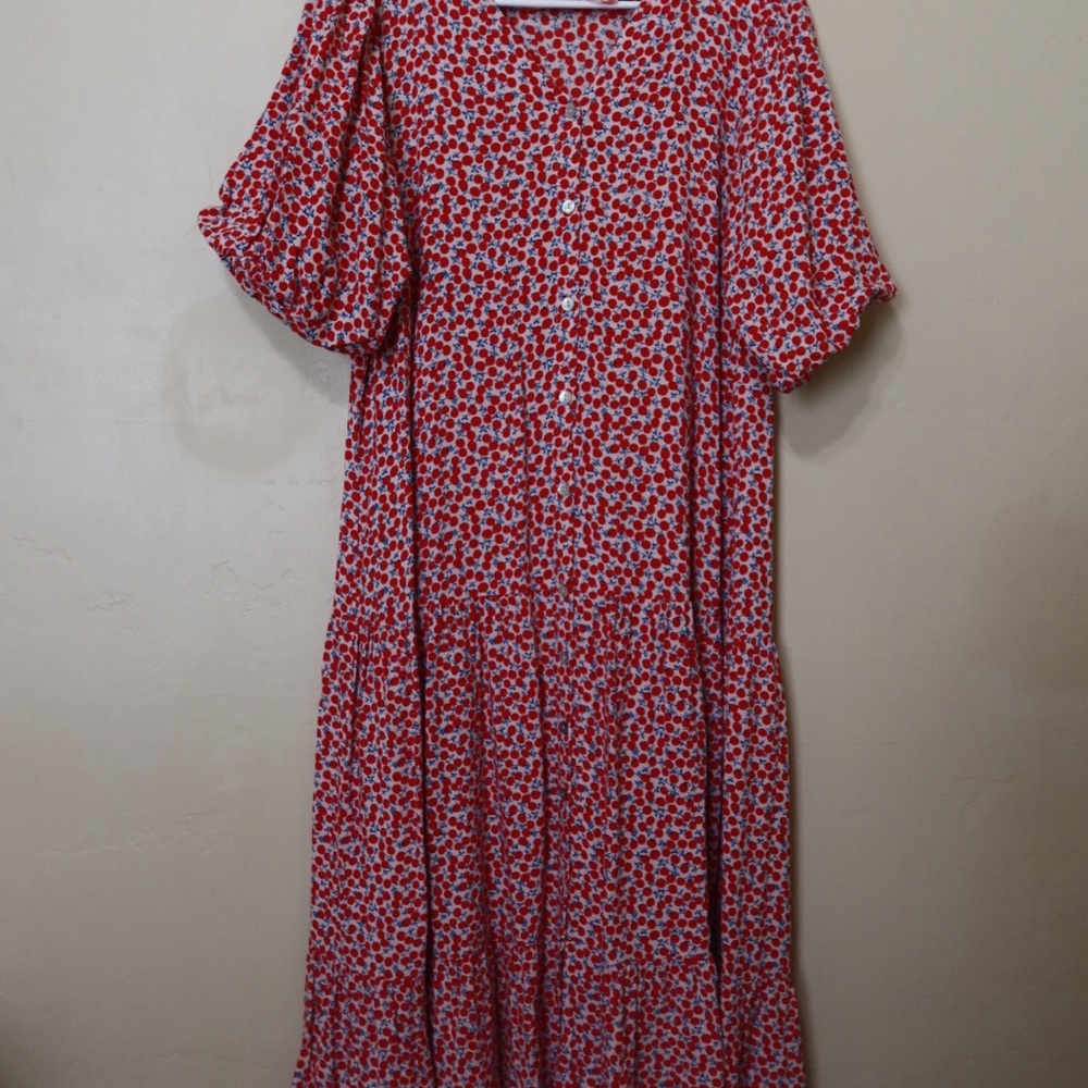 Elegant Red Floral Long Sleeve Dress